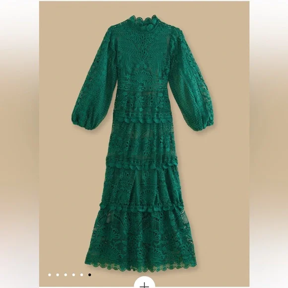 ✨WORN ONCE - FARM Rio Guipure Green Long Sleeve Maxi Dress Sz XS✨ - Picture 6 of 9